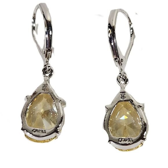 Simulated Canary Diamond Teardrop Earrings Elizabeth Taylor Mark Faceted Jewelry - Picture 6 of 8